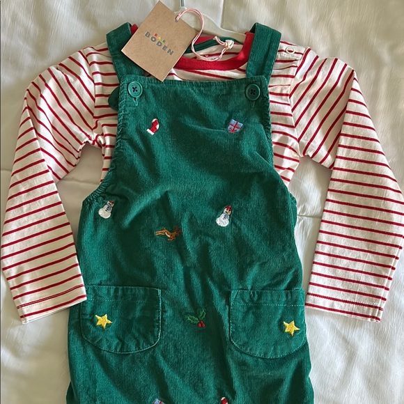 MiniBoden Cord Novelty Dungaree set  Overalls with Festive Embroidery 12-18m - Picture 5 of 8